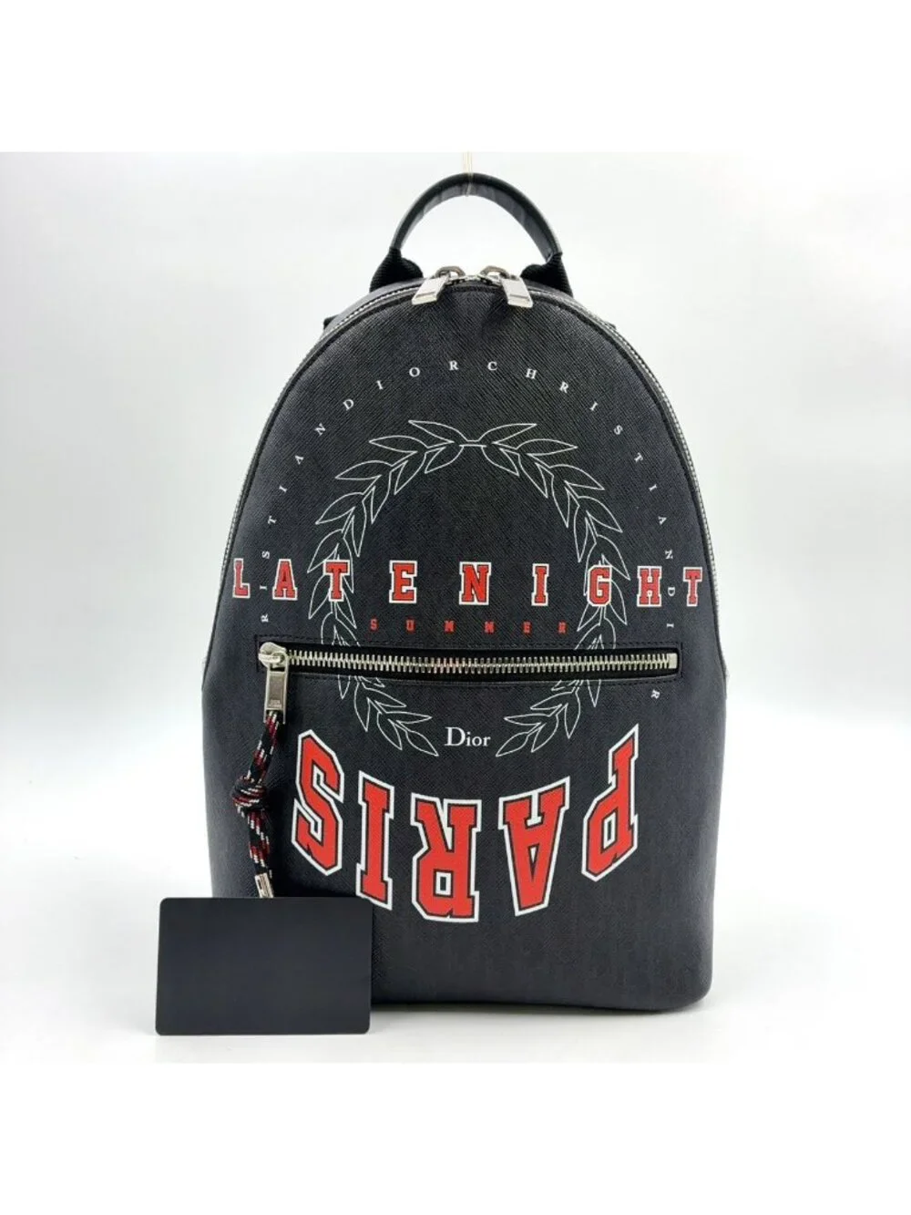 Dior Homme Leather Black White Red Backpack Silver